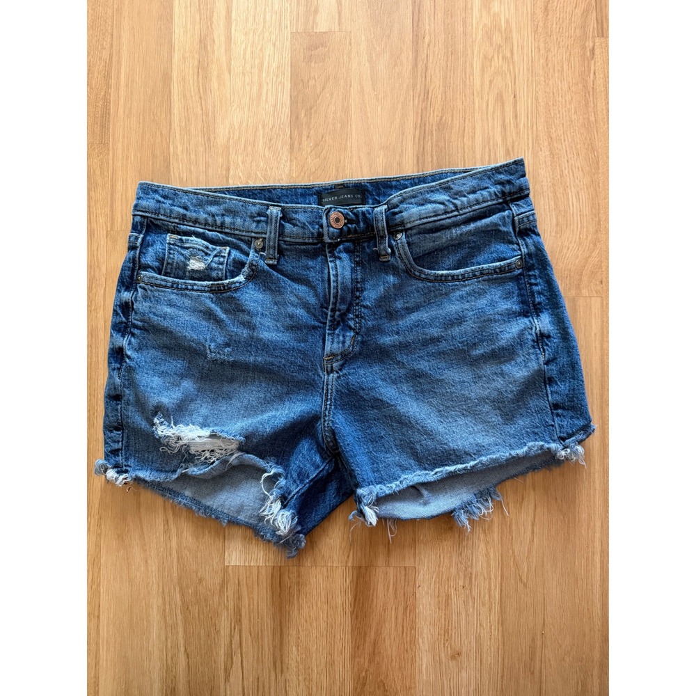 Silver Jeans Co Not Your Boyfriend's Shorts Distress Denim Medium Wash W28 L3.5